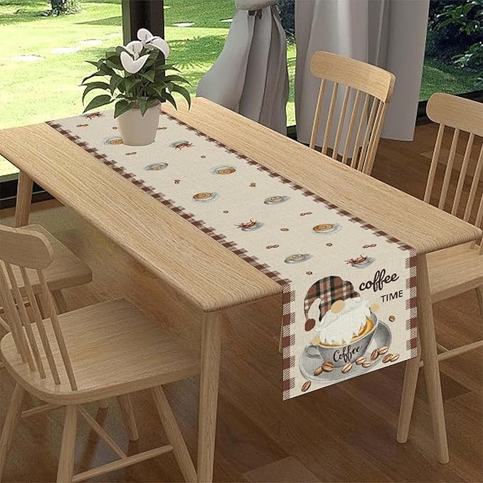 Table Runner, Coffee Print, 13 x 72 Inch Polyester for 4-6 Guests