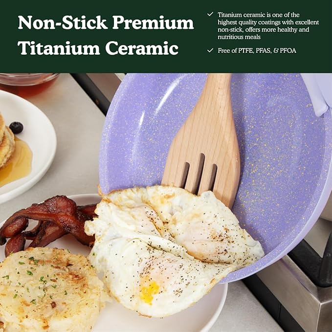 Ombré Titanium Ceramic Cookware Set Non Toxic – 8 Pcs Non Stick Pots and Pans Set with Removable Handles, Magnetic Lid & Wooden Spatula for Cooking – Oven & Dishwasher Safe (Catalina Blue)
