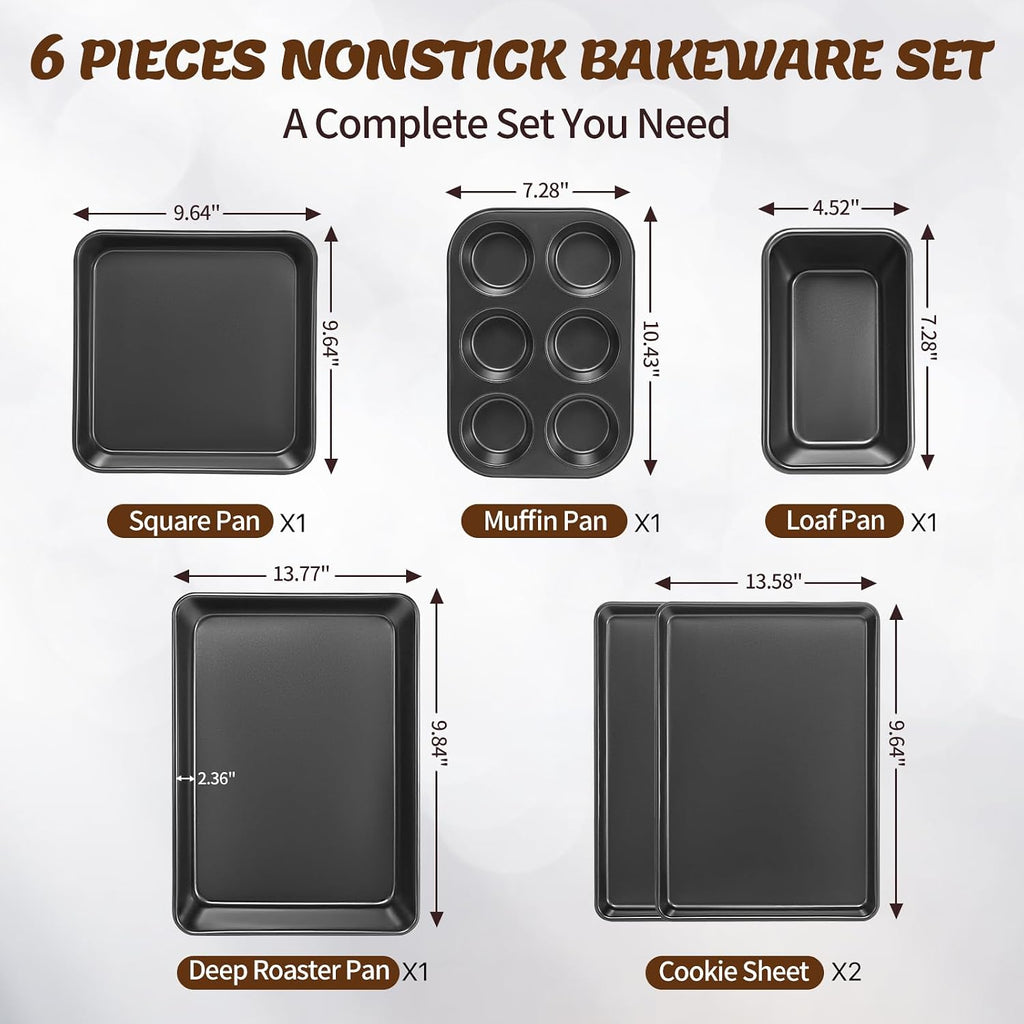 Bakeware Set, 6 Piece Carbon Steel Nonstick Baking Pans, Dark Gray