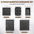 Bakeware Set, 6 Piece Carbon Steel Nonstick Baking Pans, Dark Gray