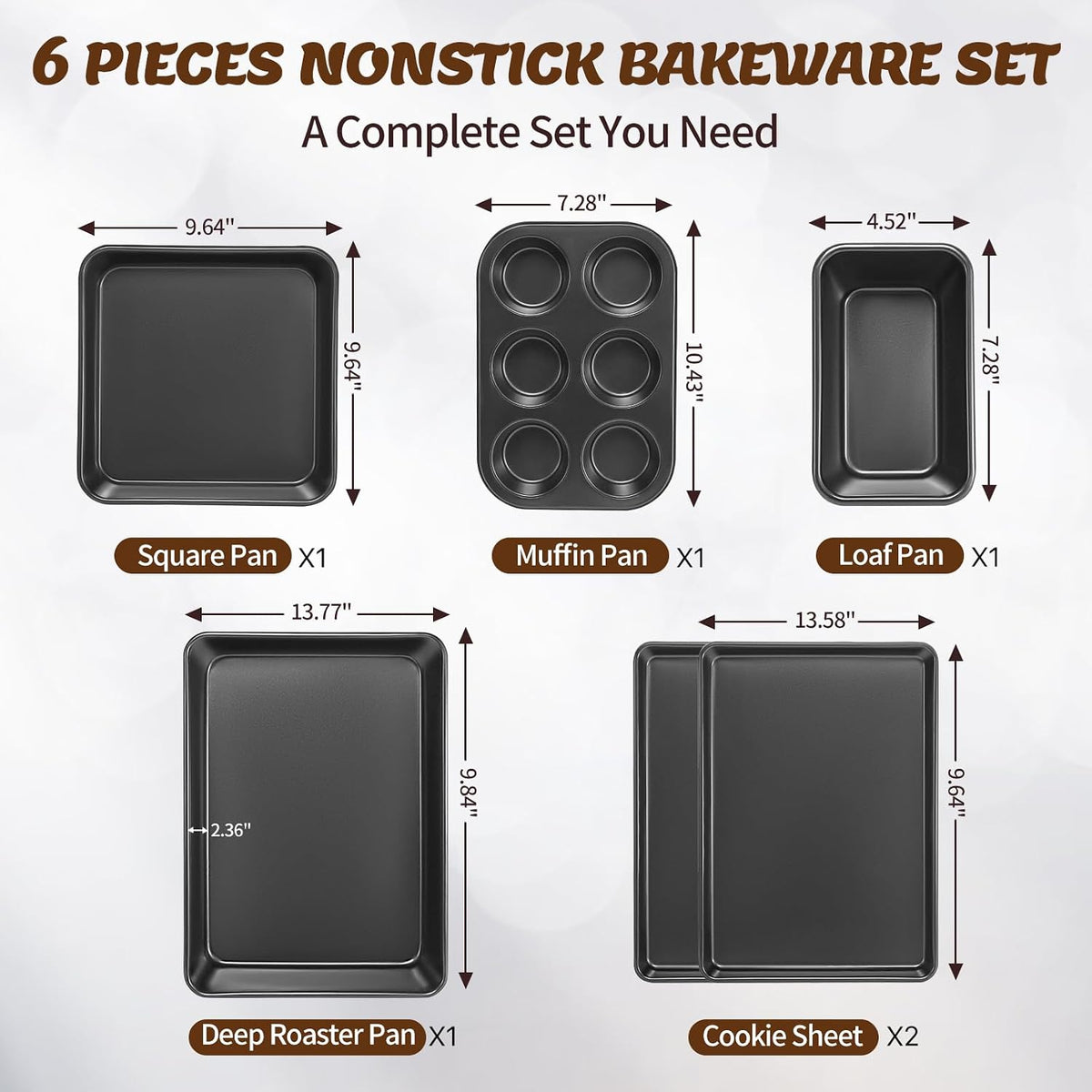 Bakeware Set, 6 Piece Carbon Steel Nonstick Baking Pans, Dark Gray