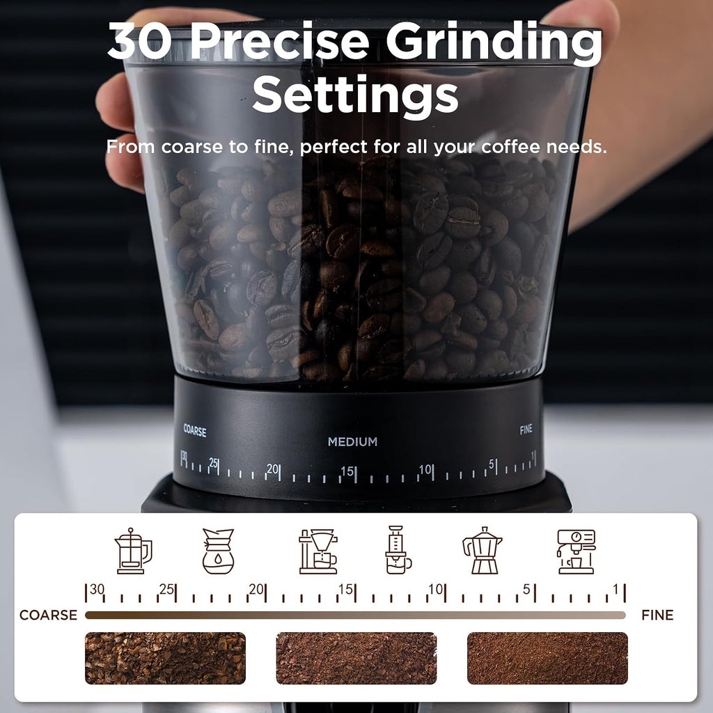 Burr Coffee Grinder, Electric Conical Coffee Bean Grinder With 30 Adjustable – features