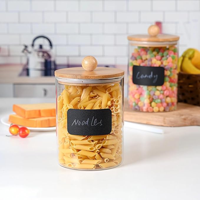 Cookie Jars Set of 2 Clear Glass Canisters with Bamboo Lids