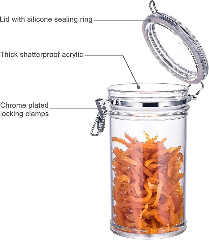 Food Jar Canister, 64 oz Clear Acrylic with Locking Clamp Lid