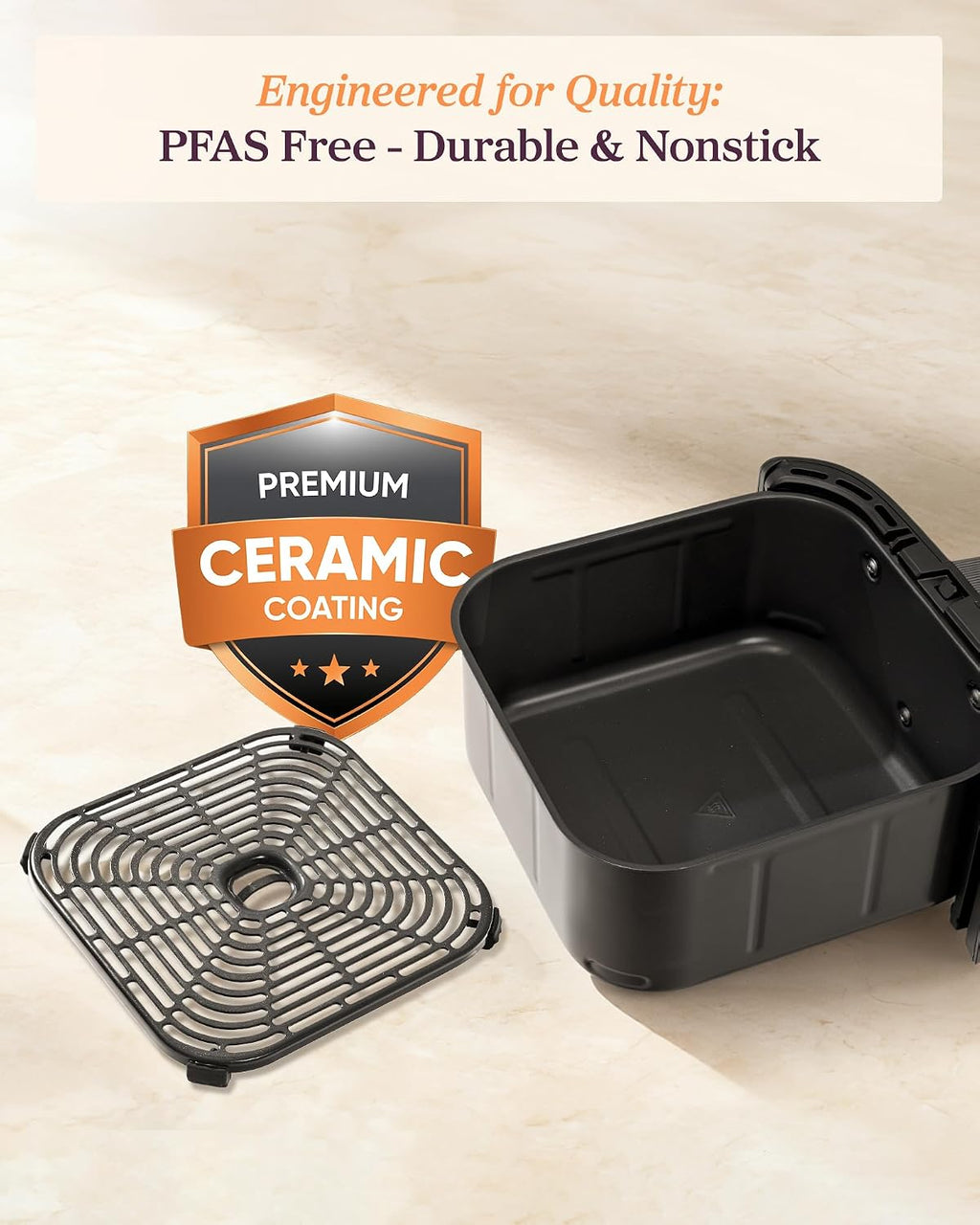 TurboBlaze Air Fryer, 9-in-1, 6 Qt, PFAS-Free Ceramic Coating – size reference