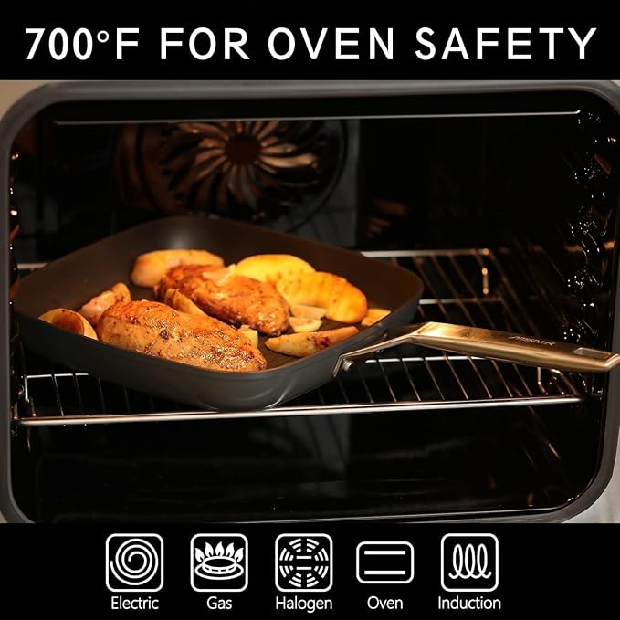 Grill Pan with Lid, 9.5-Inch Square Non-Stick Aluminum