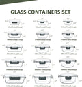 Container Set, 15 Pieces Borosilicate Glass with Snap-Lock Lids, Gray