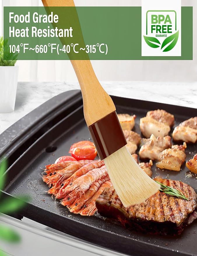 2" & 1.5" Non-Shedding Natural Boar Bristle Pastry & Basting Brush - Food-Grade, Heat-Resistant Cooking Gadgets for Baking, Grilling, Butter, Egg Wash, Oil, Sauce, Marinade, Roasting,Coffee