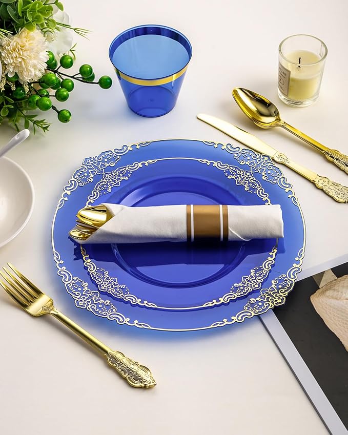 Disposable Plastic Plates, Clear Blue, 350 Pieces for 50 Guests