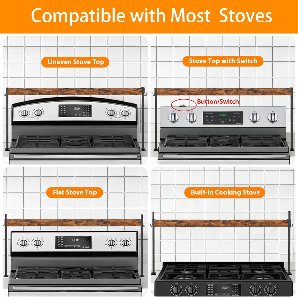 Spice Rack Shelf for 30-inch Kitchen Stove, Over the Stove Shelf with 4 Level – alternate view