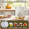 Electric Kettle 1.7L, Matte White and Gold Stainless Steel Retro Style