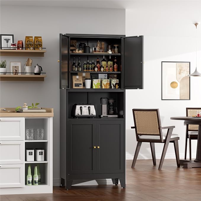 Pantry Cabinet, 69-Inch Tall Black Metal Kitchen Storage with 6 Tiers