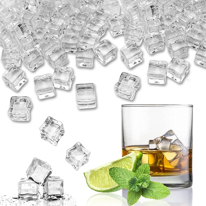 Fake Crushed Square Ice Cubes Artificial Acrylic Crystal Diamonds for Vase Fillers,Table Scatter, Party Favor, Wedding Decoration, Photography Props, Food Display (square-10MM/0.39 in 200 pcs)
