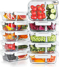 KOMUEE 10 Packs 30oz Glass Meal Prep Containers 2 Compartments,Glass Food Storage Containers with Lids,Airtight Lunch Bento Boxes,Oven,Freezer and Dishwasher Safe, White