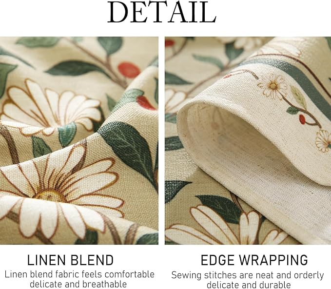 Round Tablecloth 67 Inch Linen-Blend Floral Design for Dining Tables