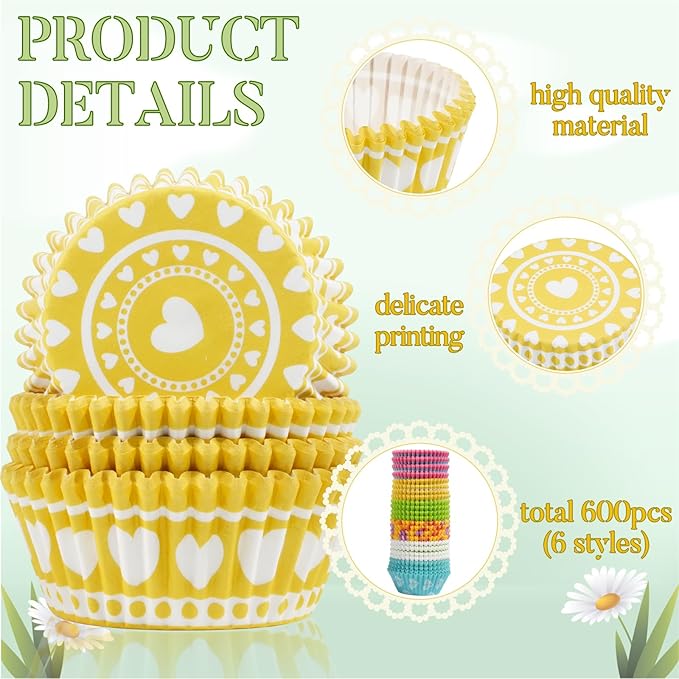 Baking Cups, 600 Pieces Easter Paper Cupcake Liners in 6 Designs