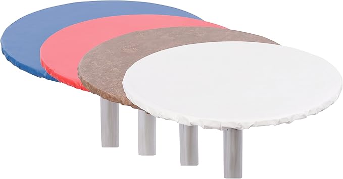 Yourtablecloth Heavy Duty Vinyl Round Fitted Tablecloth (Table Cover) with Flannel Backing Vibrant Colors Elasticized Tablecloth Great for Indoor and Outdoor Dining and Playing Cards 36” Royal Blue