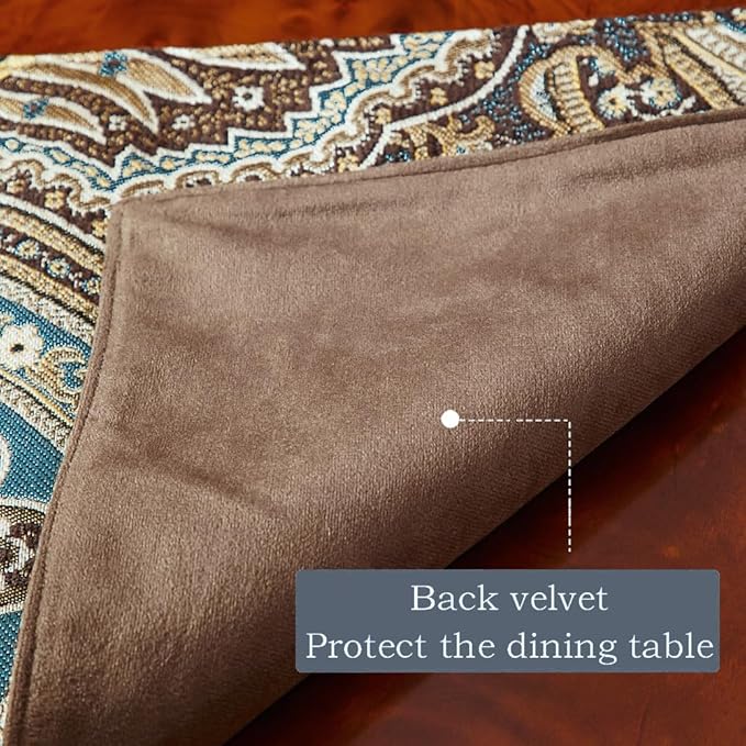 Table Runner, 12 x 120 Inch Coffee Floral Embroidered Polyester Suede