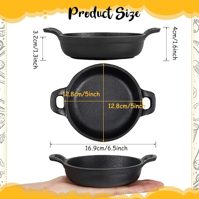 Skillets: 2-Pack 5-Inch Black Cast Iron Mini Pans