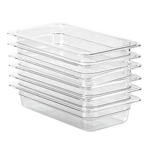 6-Pack 1/3 Size Food Pan 2.5 Inch Deep BPA Free Polycarbonate Food Storage Containers Stackable Clear Hotel Pan for Buffet Party Supplies Dishwasher Freezer Safe