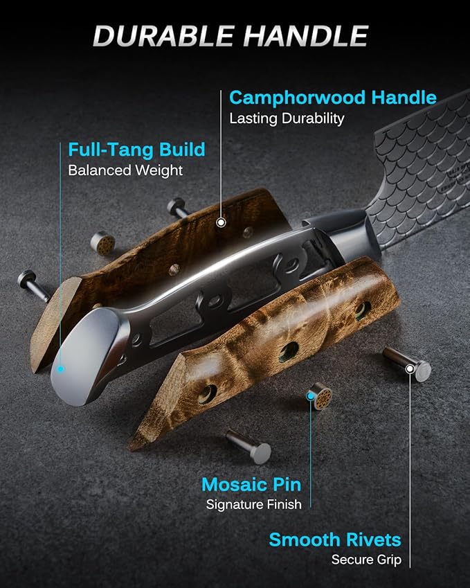 KYOKU 8" Chef Knife with Non-Stick Koi Scale Pattern, Japanese VG10 Stainless Steel Chef's Knife with Sheath & Gift Box, Shogun Koi Series Full Tang Professional Kitchen Knife with Camphorwood Handle