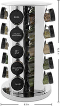 Spice Rack with 20 Glass Jars, Revolving Stainless Steel Organizer