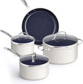 Nuwave Healthy Duralon Blue Ceramic Nonstick Coated 7pc Cookware Set, Scratch-Resistant Diamond Infused, PFAS Free, Induction Ready & Evenly Heats, Oven Safe, Tempered Glass Lids