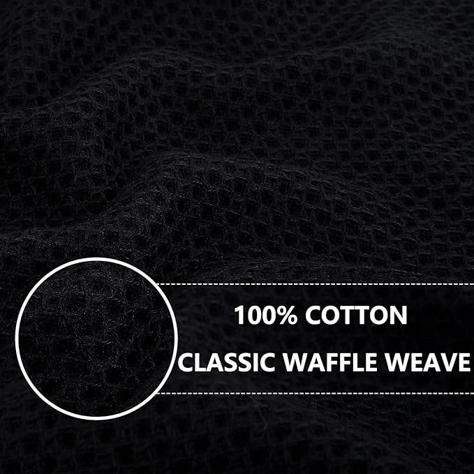 Dish Towels 12-Pack Cotton Waffle Weave, 20x28 Inches, Black