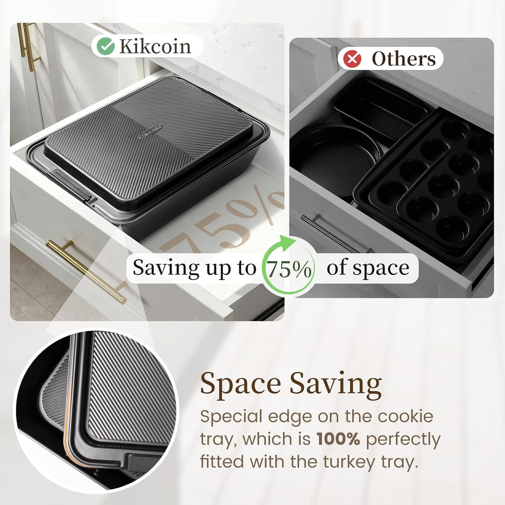 25-Piece Nonstick Baking Pans Set with Large Turkey Roasting Pan, Stackable – close-up