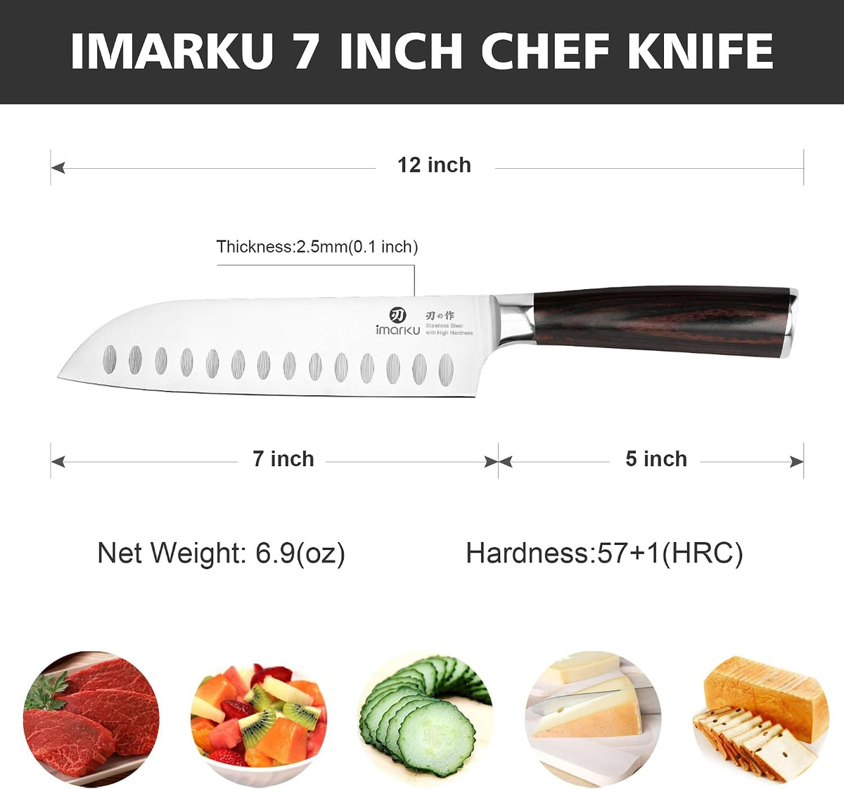 Santoku Knife 7-Inch Forged Steel Blade with Pakkawood Handle