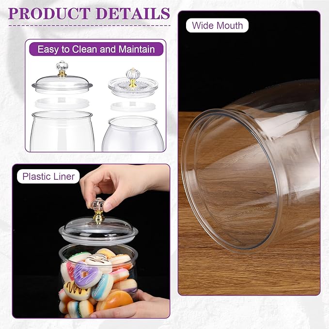 Food Jar Canisters, 6 Clear Plastic Jars with Lids, 30 to 90 oz