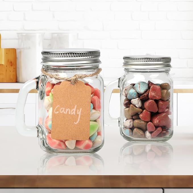 Mason Jar Mugs, 4 oz Glass Jars with Metal Lids, Set of 24