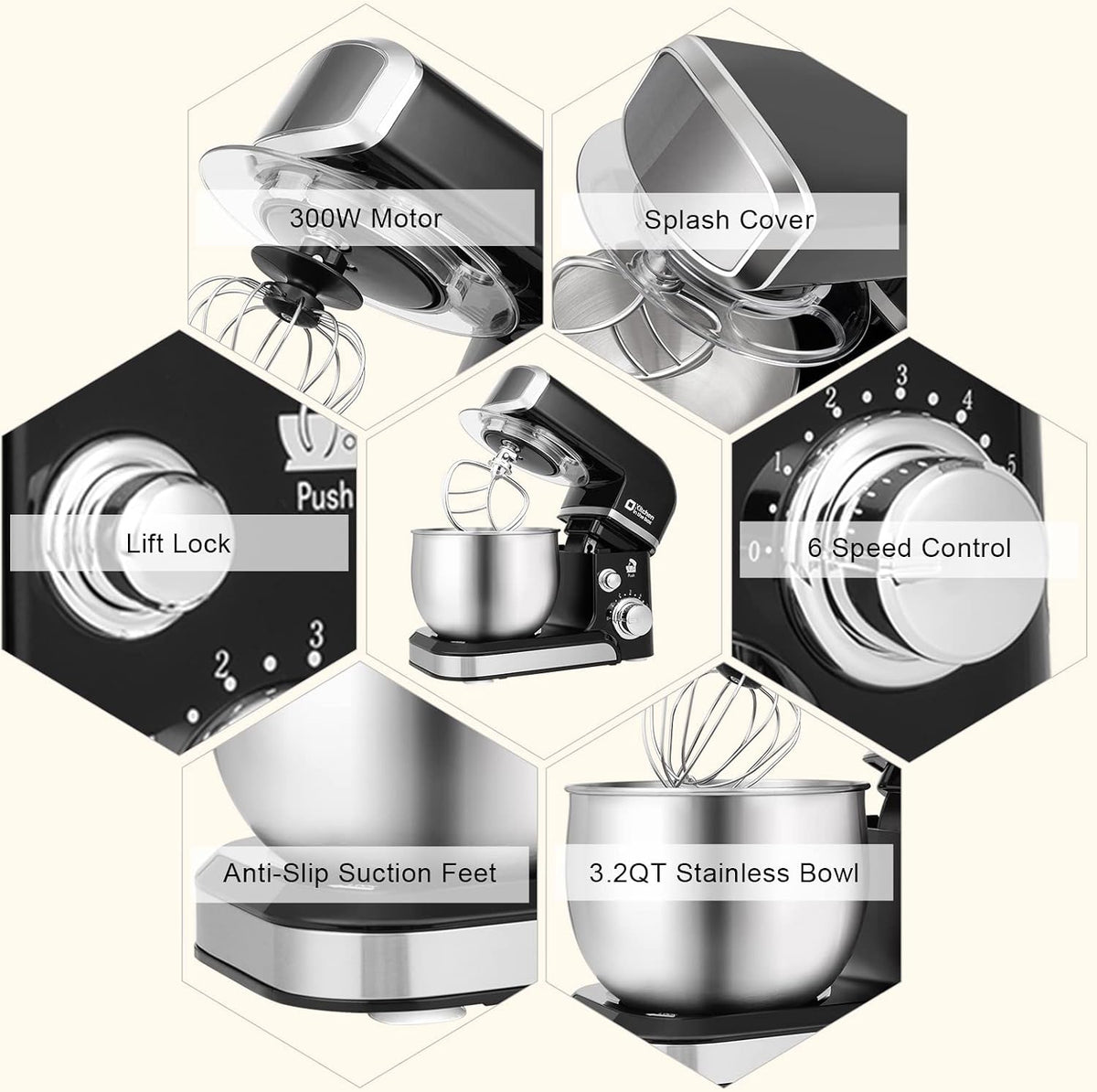 Stand Mixer,3.2Qt Small Electric Food Mixer,6 Speeds Portable Lightweight – features
