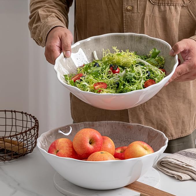 Melamine Serving Bowls, 2-Piece Set, 12-Inch Gray Farmhouse Style
