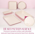 Nonstick Carbon Steel Bakeware Set, 5-Piece Heart Pattern, Blush Pink