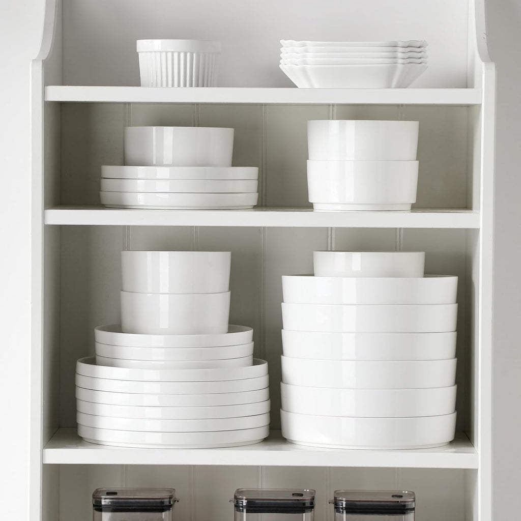 12 Pieces Porcelain Dinnerware Set, Modern White Dish Set for 4, Premium – another angle