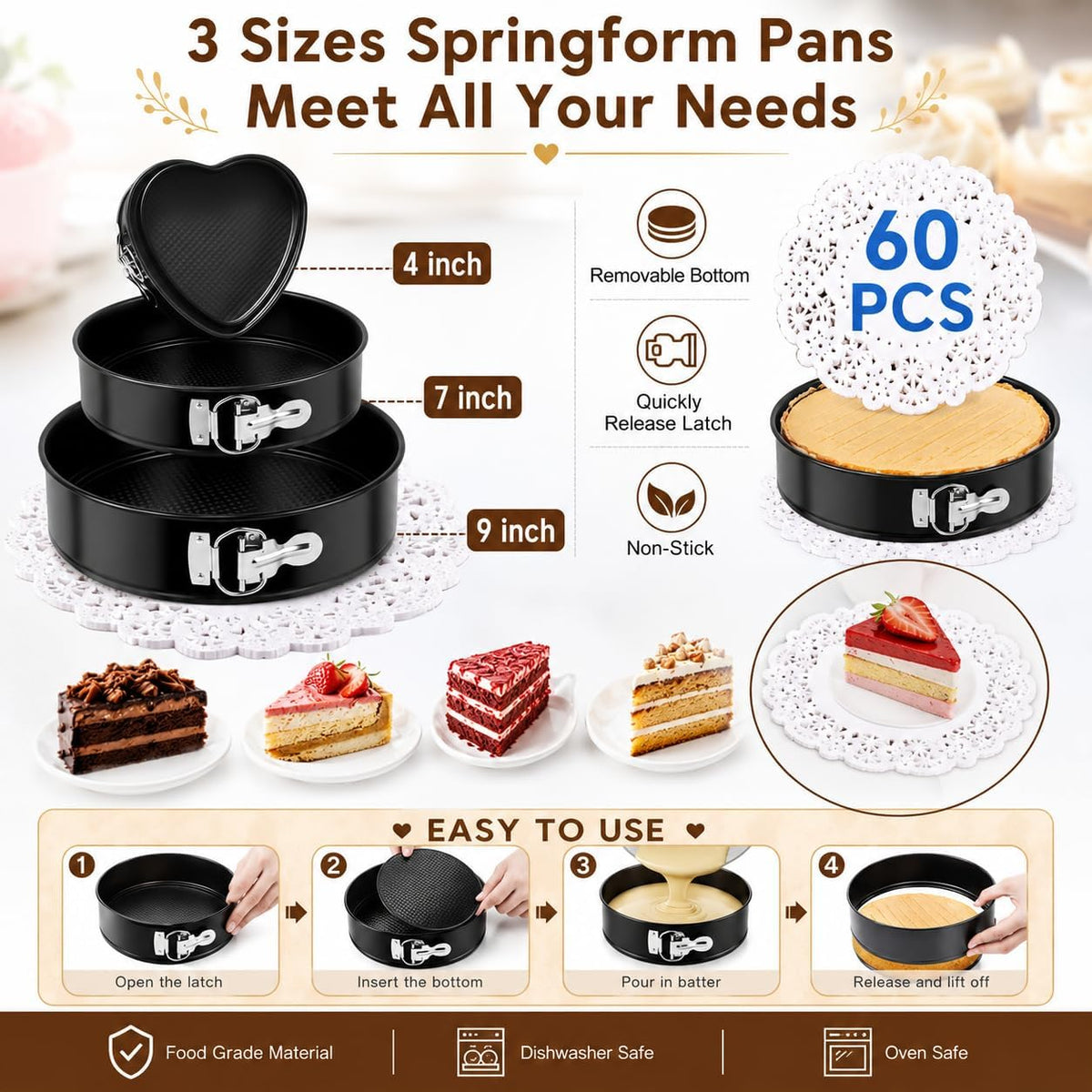 Cake Decorating Kits with 4, 7 and 9 Inch Springform Pans