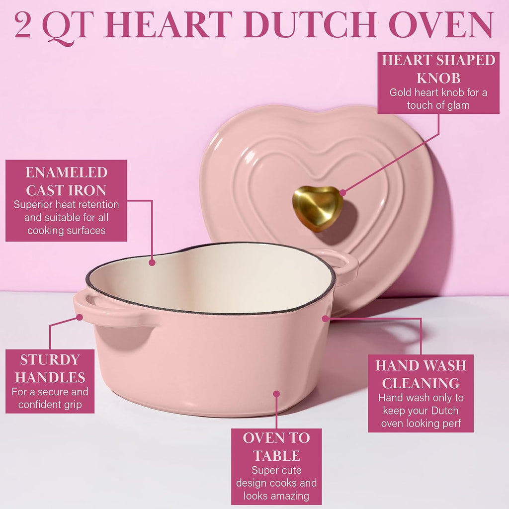 Enameled Cast Iron Dutch Oven Pot with Lid, Heart-Shaped Dutch Oven, Durable – size reference