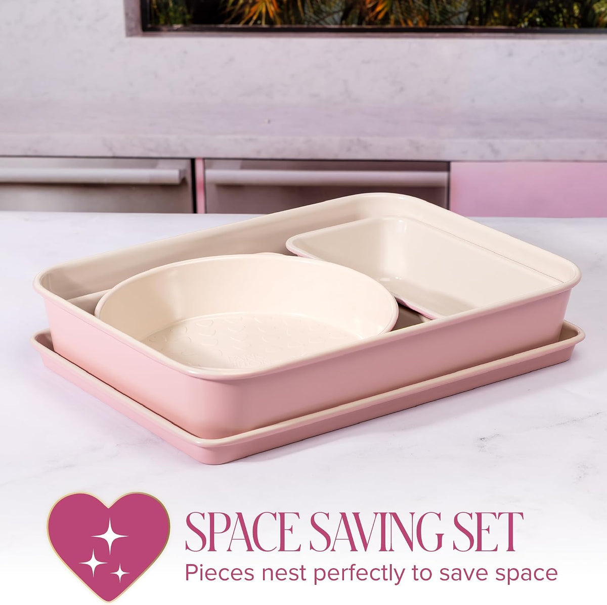 5-Piece Baking Pans Set, Nonstick Heart Pattern Bakeware Set with Heavy Duty – features
