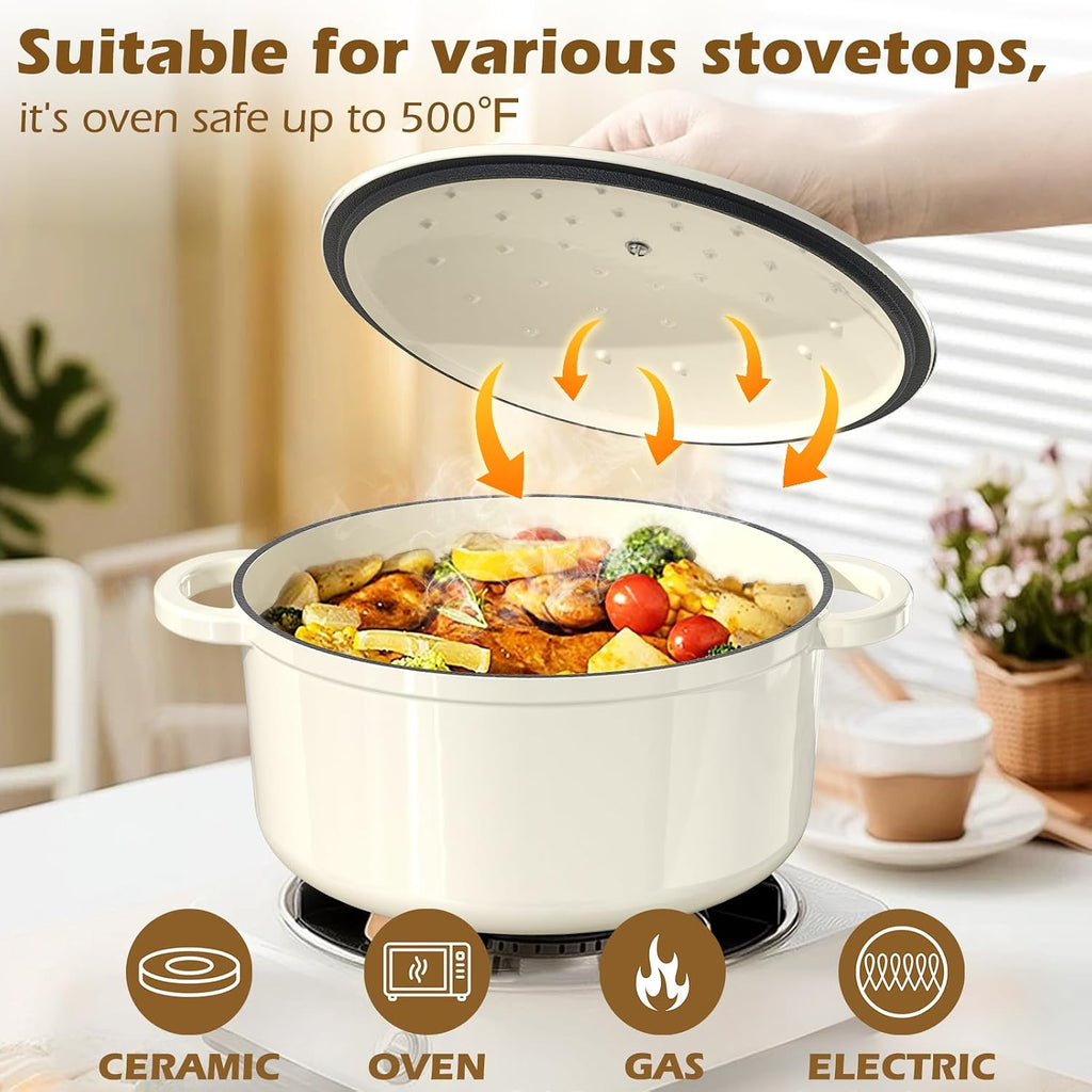 Enameled Cast Iron Dutch Oven - 5QT Pot with Lid & Cotton Potholders – set view
