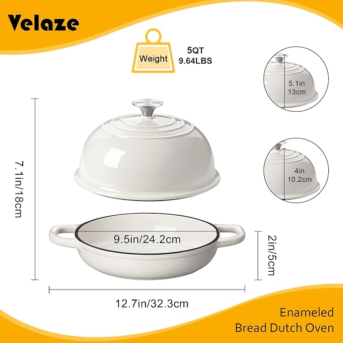 Dutch Oven 5 Quart White Enameled Cast Iron with Dome Lid