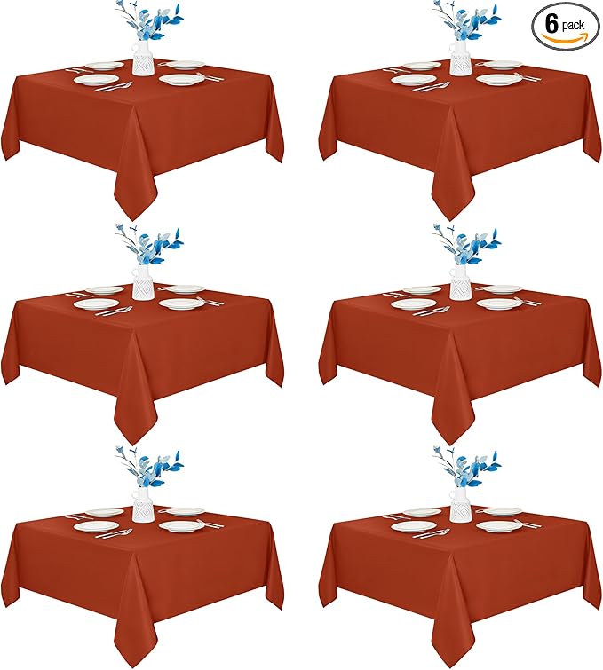Square Polyester Tablecloth in Rust, 70 x 70 Inch, Stain Resistant