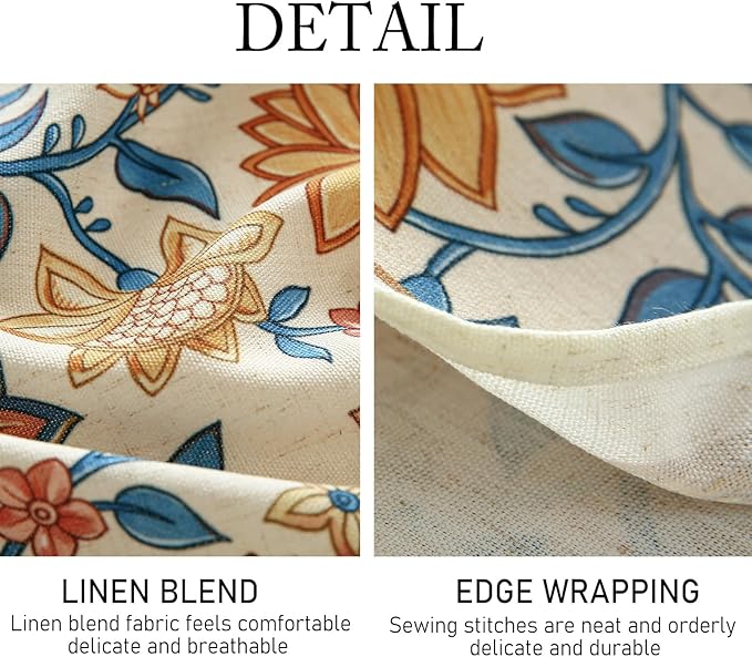 Round Tablecloth, 55 Inch Floral Linen-Blend, Wrinkle-Resistant