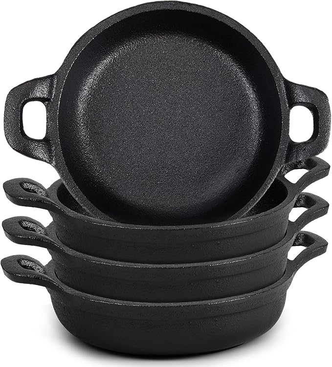 Skillets 4-Pack, 8 oz Black Cast Iron with Double Loop Handles
