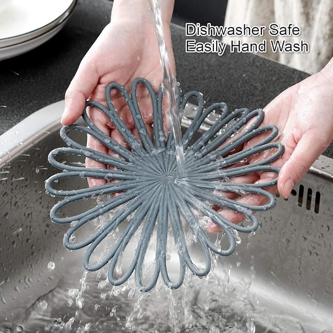 Silicone Trivet Set of 3 Flower Shape, Grey, Heat Resistant to 482°F