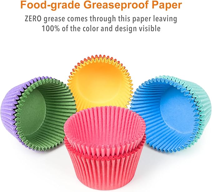 Baking Cups, 400 Jumbo Paper Liners in 8 Rainbow Colors