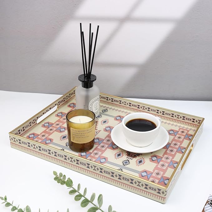 Rectangular Plastic Serving Tray with Handles, 15.7 x 11.8 Inch