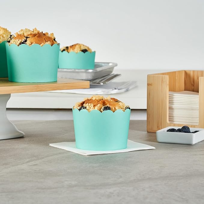 Baking Cups - 200 Count Turquoise Scalloped Paper, Greaseproof, Oven-Ready