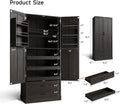 Black Pantry Cabinet, 71-Inch Freestanding with Pull-Out Shelves & Drawers