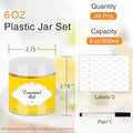 Food Jars 6 oz Clear Plastic with White Lids, 48 Pack Wide Mouth